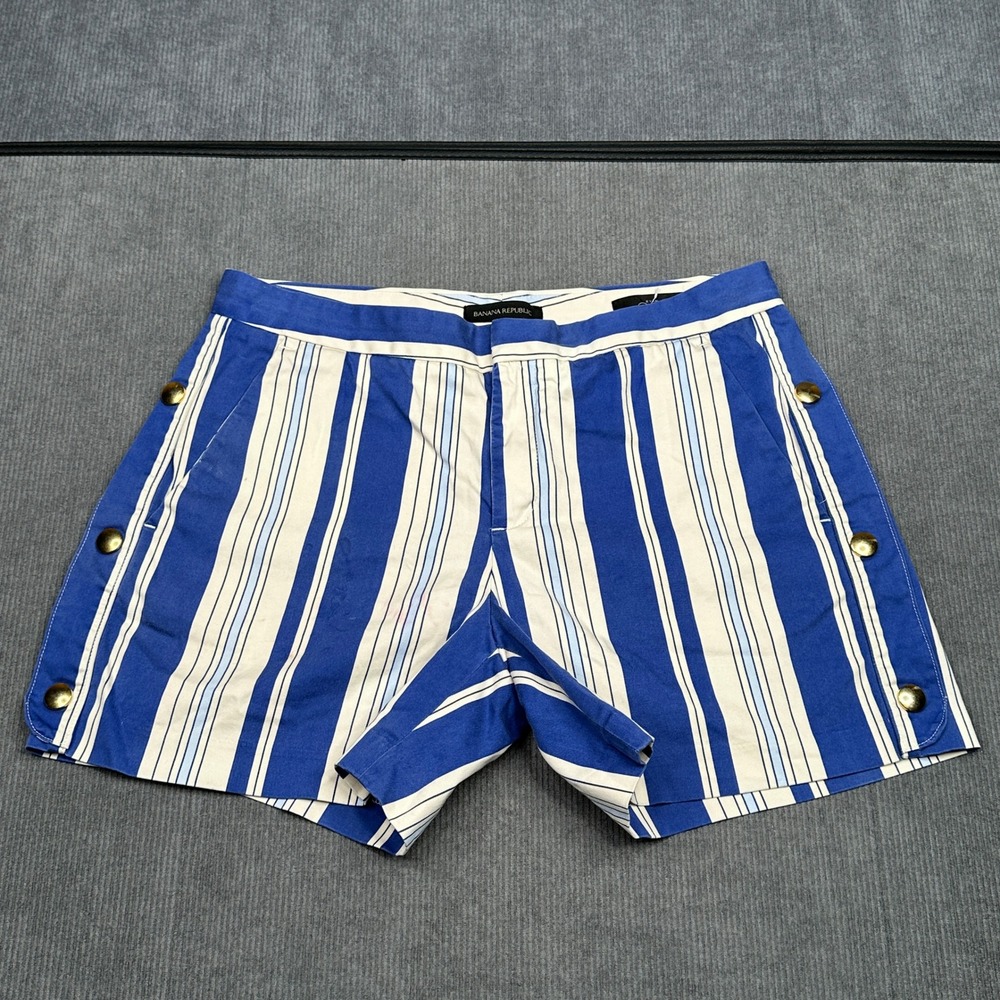 Banana Republic Ryan Blue White Striped Sailor Shorts Gold Buttons Womens 6 Y2k